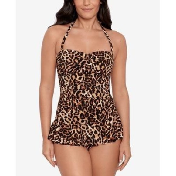 Lauren Ralph Lauren Women's Leopard Twist Skirted Swimsuit Brown, Size 16 - Picture 1 of 5